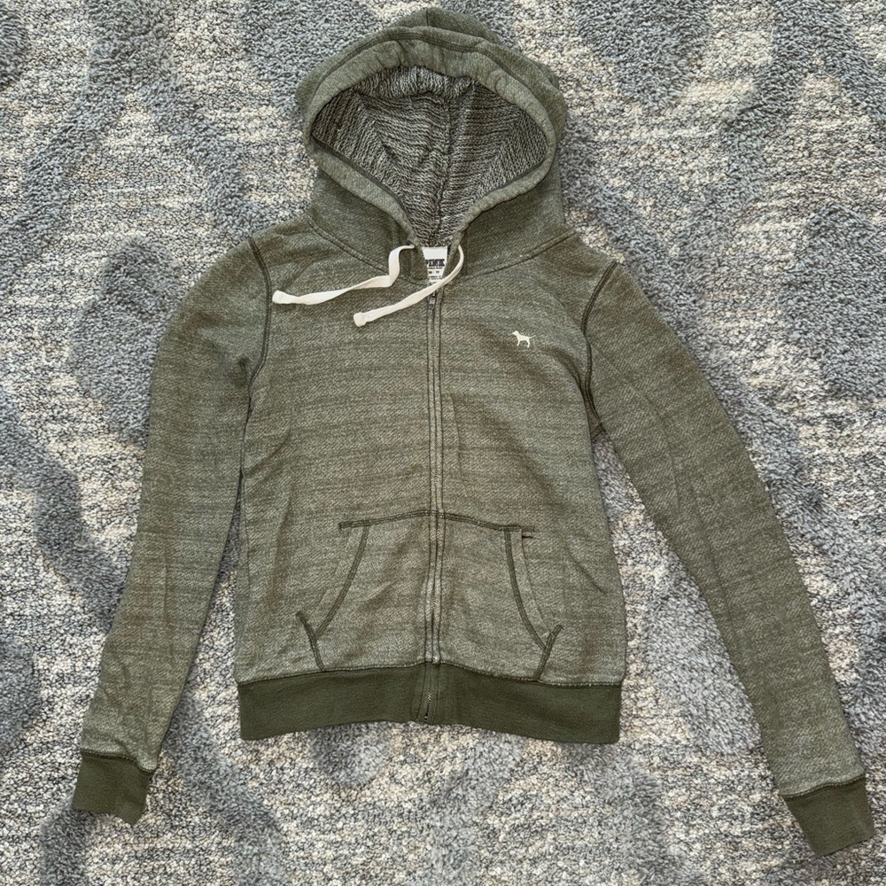 Victoria's Secret Pink full zip sweatshirt. Green. Size XS